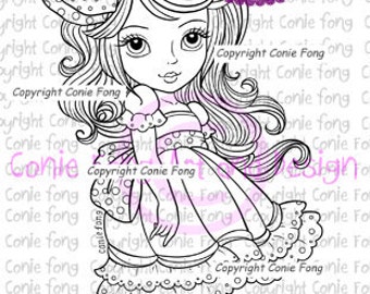 digital stamp, digi stamp, Digistamp, Bow Tie In My Hair by Conie Fong, girl, scrapbooking, coloring page