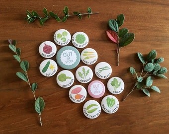 VEGETABLES Grocery Shopping List Magnets, SET C, 1 set = 12 magnets size 1.25” 32mm or 1.75” 44mm, cute fridge magnets, Supply inventory