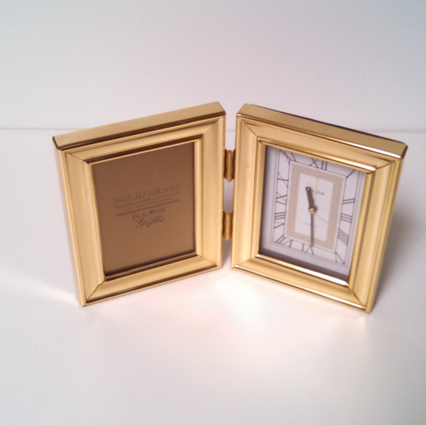Clock and Picture Frame Bulova Solid Brass Office Desk Home