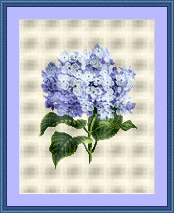 Blue Hydrangea Cross Stitch Pattern Instant by NeedleAndFloss