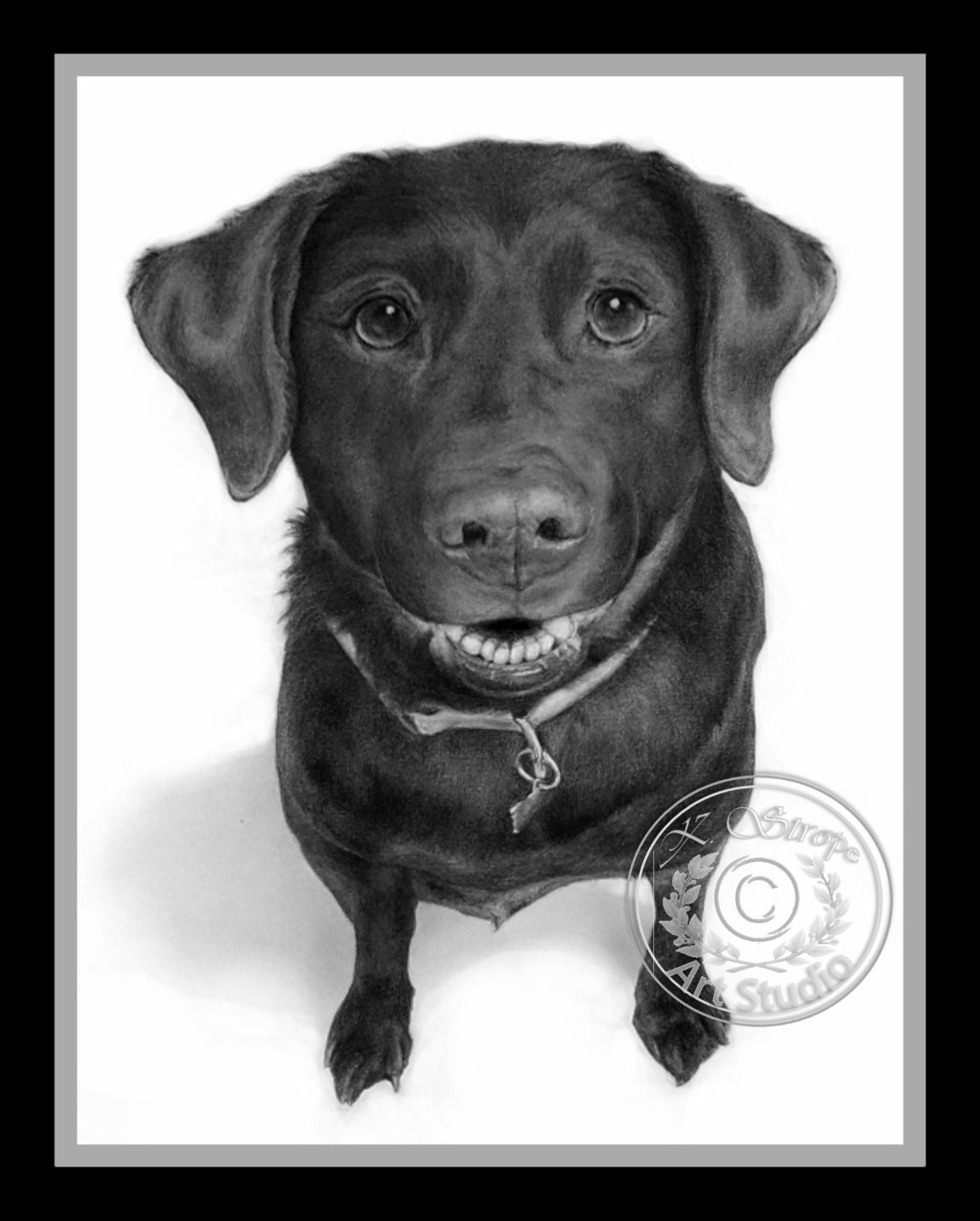 Custom Graphite 8x10 inch Pet Portrait Dog by KStropeArtStudio