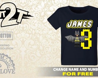 LEGO Batman Birthday T-Shirt, Custom Name and Number 1st 2nd 3rd 4th 5th 6th 7th Birthday toddler, , lego birthday shirt