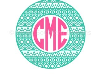 Aztec pattern circle monogram frame SVG DXF instant download design for circuit or silhouette