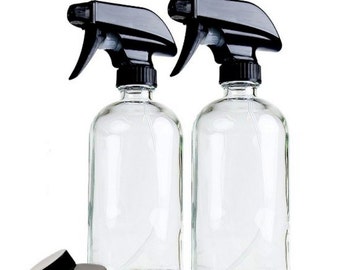 Pack of 2, Glass Spray Bottles, Amber, Cobalt Blue, Clear, DIY, Fabric refresher, Mist spray, Stream spray, UV Protection, 16 oz, 16 ounces