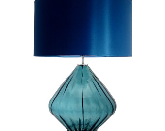 Items Similar To Peacock Feather Lamp Shade With Peacock Blue Table ...