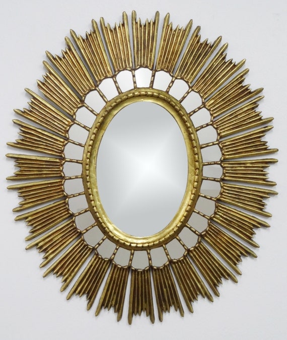 Large Oval Sunburst Wall Mirror Cuzco Style 30.7 x