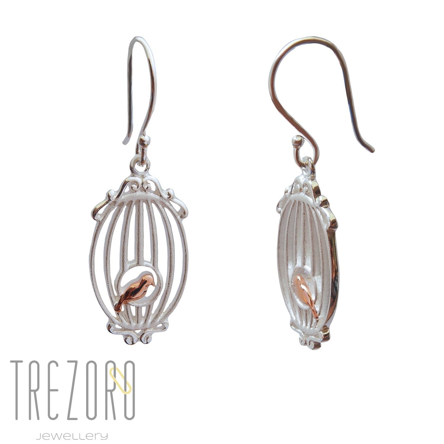 Bird in a cage Earrings 925 Sterling Silver Small Bird is