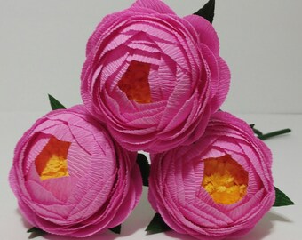 3 Crepe Paper Flowers Pink crepe paper peony Flore de papel Crepe paper Peony Home decor Wedding centerpiece Bridal Bouquet Gift item