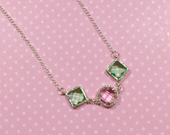 Faux Gemstone Necklace, Layering Necklace, Acrylic Gemstone Necklace, Pink and Mint Green Necklace, Spring Necklace, KreatedbyKelly
