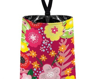 Car Trash Bag // Auto Trash Bag // Car Accessories // Car Litter Bag Car Garbage Bag - Floral Burst Raspberry Car Organizer Flower Pink