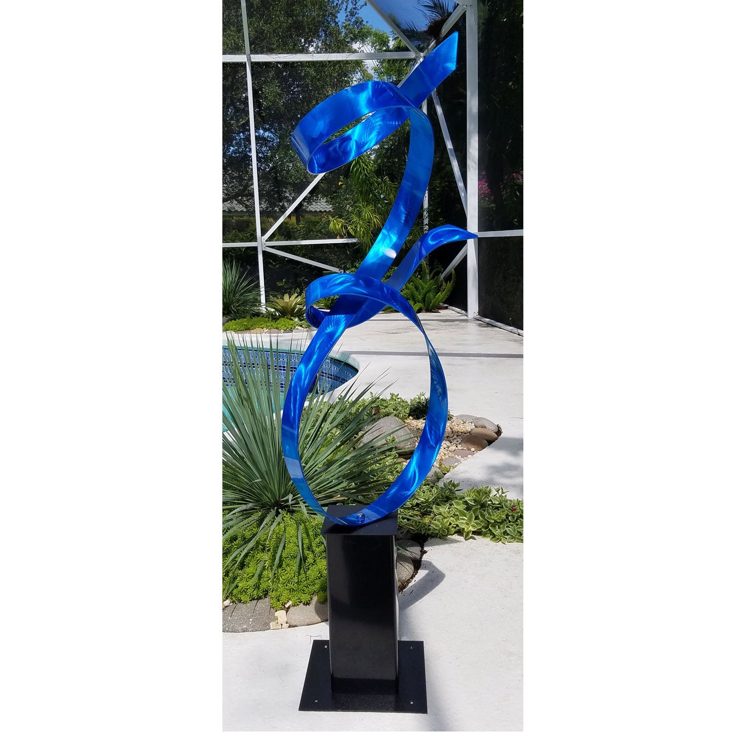 Large Modern Metal Sculpture In Blue Abstract Indoor Outdoor