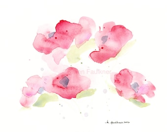 Watercolor Poppies, "Misty Morning Poppies"