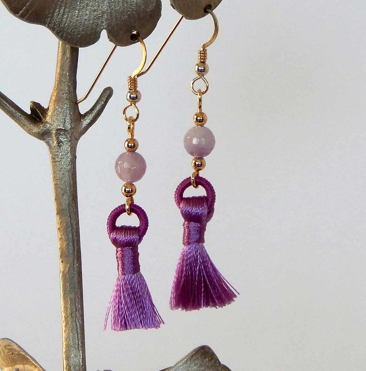 Purple Tassel Earrings Natural Gemstone Lavender Amethyst