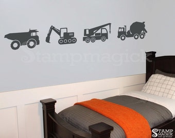Trucks Wall Decal for Baby Boy Nursery Room - Construction Trucks Wall Art Stickers - K156G