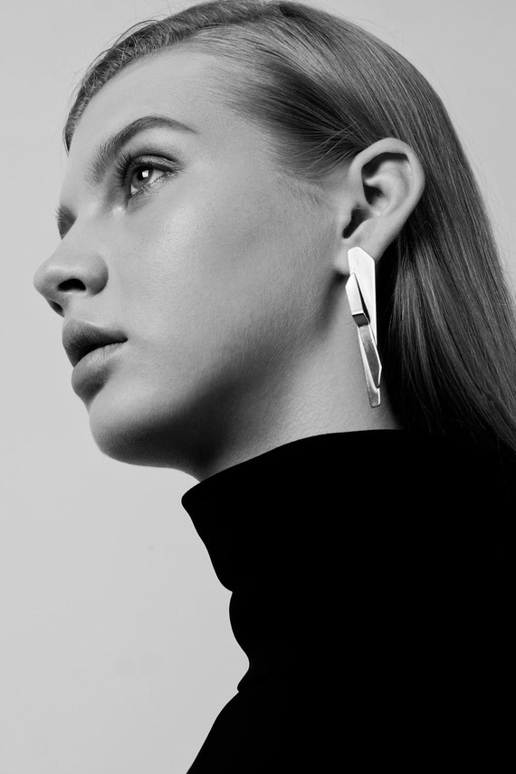 Karla Earrings Long Post Earrings Geometric Silver Earrings Karla Earrings, Long Post Earrings, Geometric Silver Earrings, Silver... 