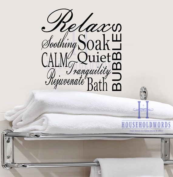 Bathroom Vinyl Wall Decal Words Relax Soak Bath Bubbles