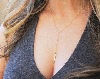 Simple Necklace, Short Lariat Necklace, Silver, Rose or Gold Lariat Necklace, Bar Drop Necklace, Y Necklace, Dainty Necklace