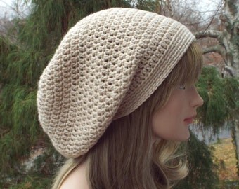Oatmeal Heather Slouchy Beanie, Womens Crochet Hat, Slouchy Hat, Beige Slouch Beanie, Oversized Hipster Hat, Slouch Hat, Baggy Beanie