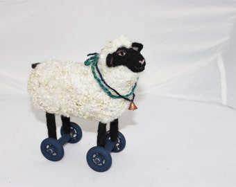 Sheep, Needle Felted Sheep On Wheels, Felted Black Sheep #1380