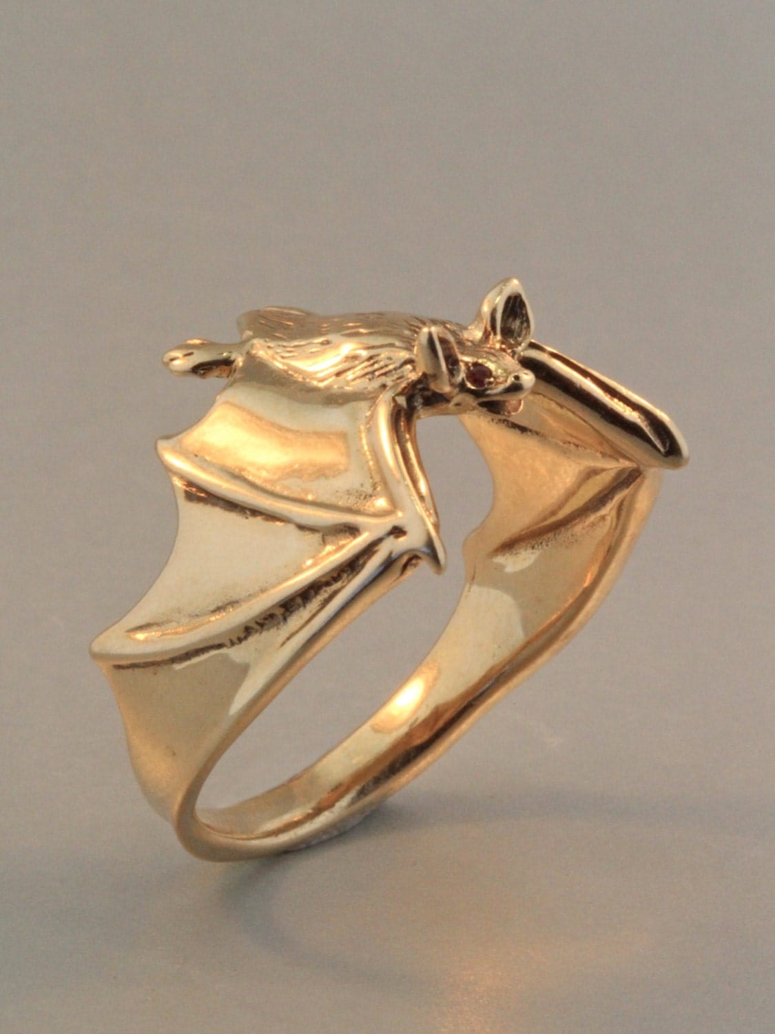 Gold Bat Ring Bat Ring Bat Jewelry Classic Bat Ring with Ruby
