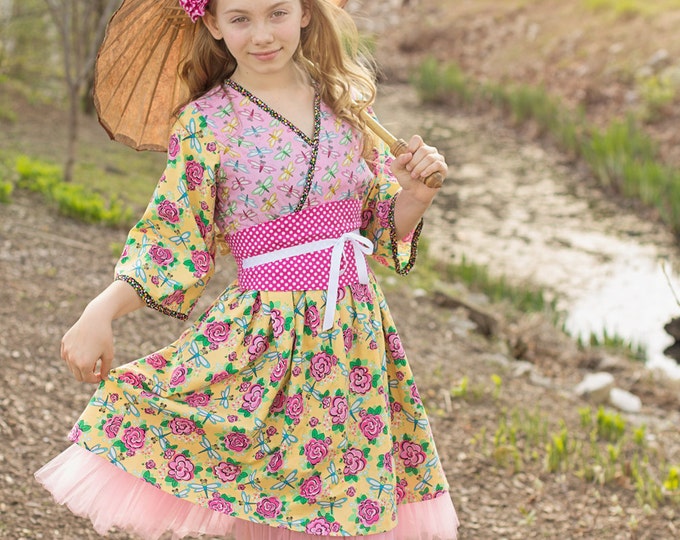 Handmade Pink Dress - Teens - Preteens - Spring Gift - Birthday - Made to Order - Kimono - Gifts for Her - Full Shirt - sz 8 to 16 yrs