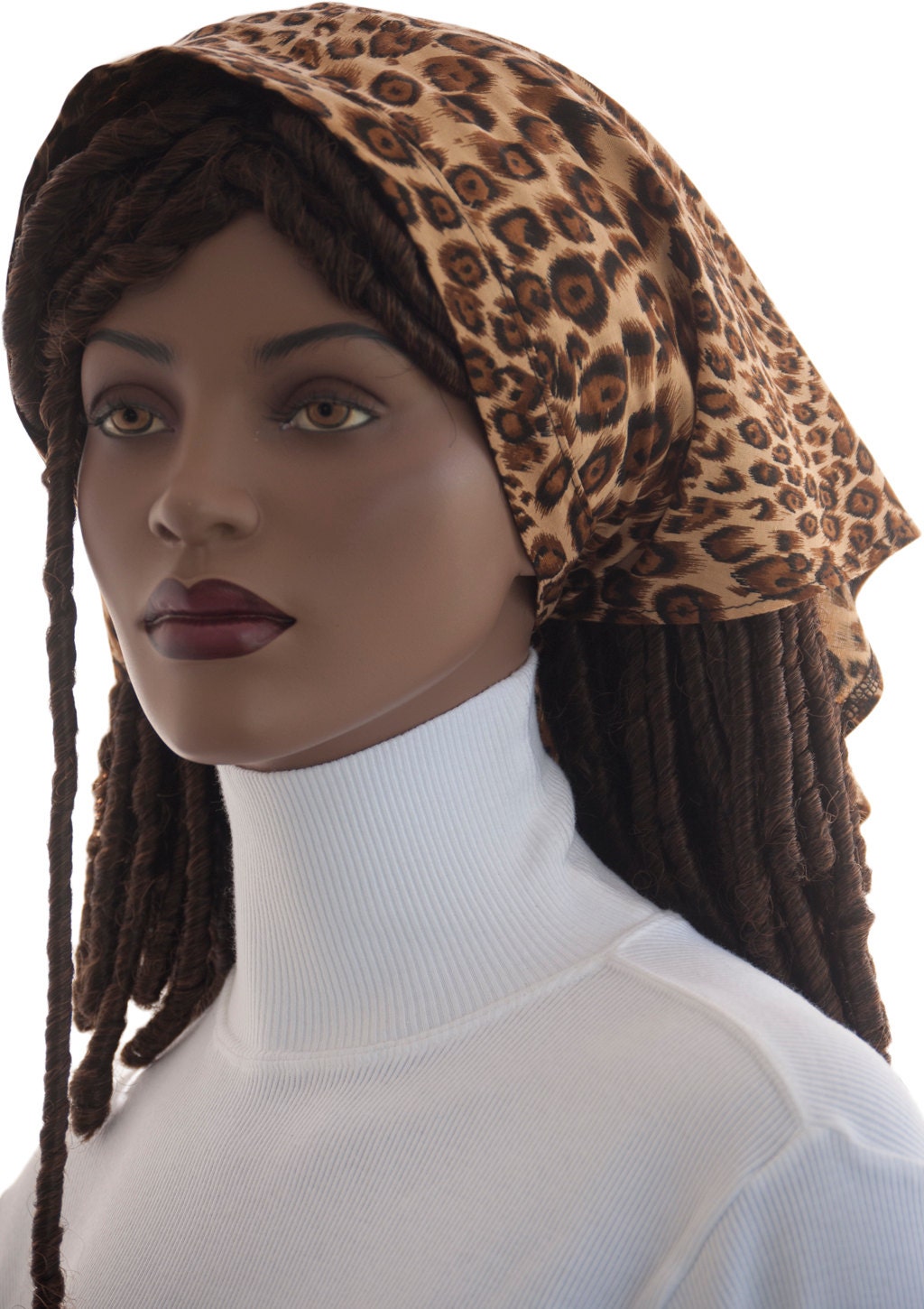 Leopard Print Tie Back Scarf for Big Dread Locs Braids Long