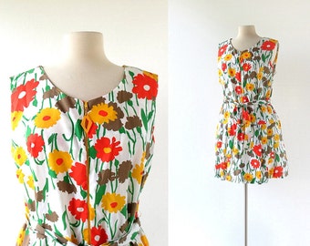 Vintage Scooter Dress | Floral Print Dress | 1960s Dress | L XL
