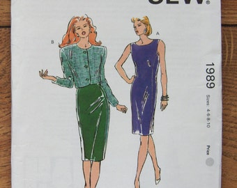 Vintage 1990 Kwik Sew pattern 1989 Misses Dress and Jacket sz 4-6-8-10 uncut