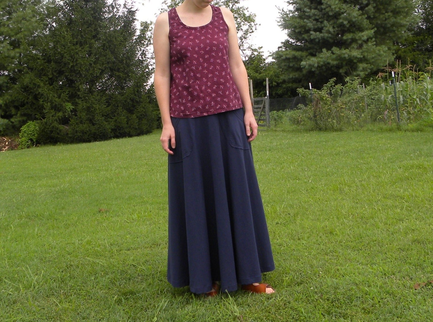 Womens Jersey Knit Cotton Maxi Skirt with Pockets Handmade