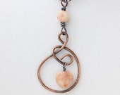 Sunstone Heart Pendant - Rustic Necklace - Heart Necklace - Sunstone Gemstone - Oxidized Copper Necklace - Boho Chic Jewelry- Zanna