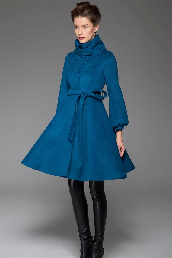 Turquoise Jacket Blue coat wool jacket winter coatswing