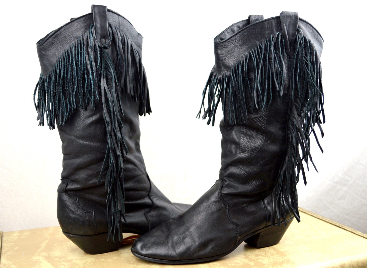 Vintage 80s Dingo Slouch Fringe Black Western Women’s Boots – Haute Juice