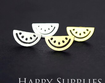 Nickel Free - High Quality Double Watermelon Dual-used Golden / Silver / Rose Gold Brass Earring Post Finding with Ear Stud Stopper (ZEN092)