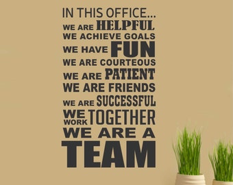 In This Office Team, Vinyl Wall Lettering, Vinyl Wall Decals, Vinyl Decals, Vinyl Lettering, Wall Decals, Office Decal, Employee Motivation