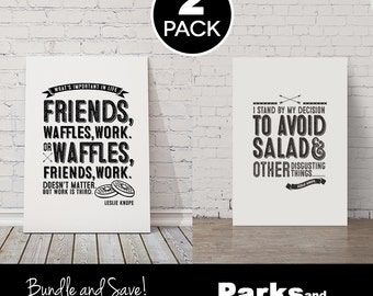 Leslie Knope Quote Posters - "Waffles, Friends, Work" + "Avoid Salad" ~ 2 Bundle Pack~ Digital / Printable Art Posters ~ Parks & Recreation
