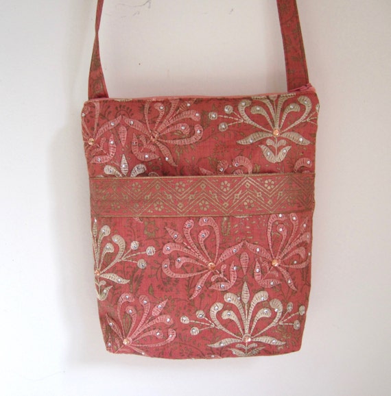 Fancy Messenger Bag Silk and Beads Dressy Cross Body by ISewTotes
