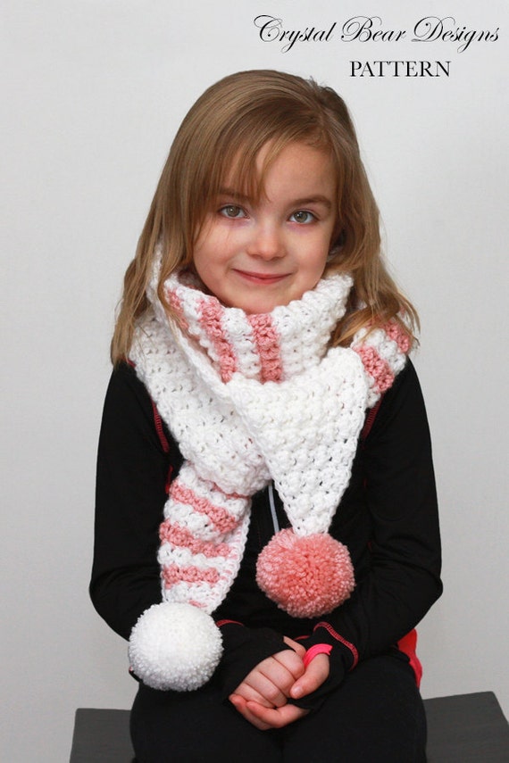 Pom Pom Scarf Crochet PATTERN / Kids Scarf / Easy Crochet