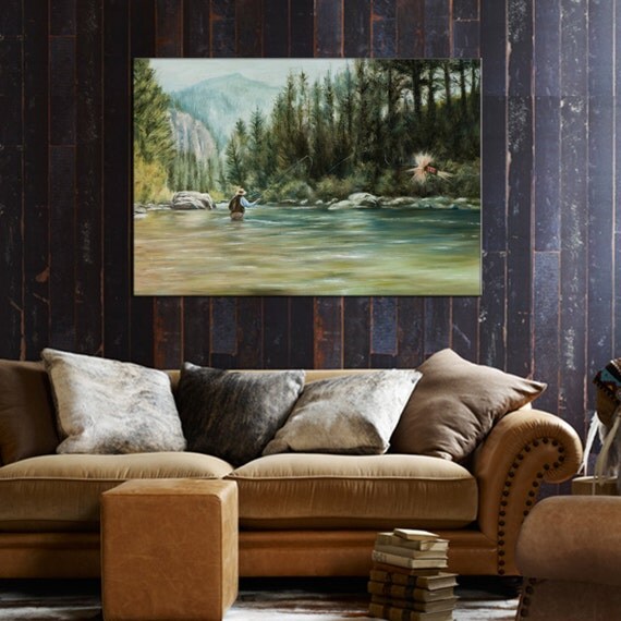 Fishing Painting Fly fishing art CANVAS Print