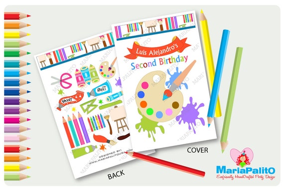Art Party Coloring Books, 6 coloring books, Rainbow Art and Craft Party,Personalized Coloring Books, handmade Party Favors, A1251 Il_570xn