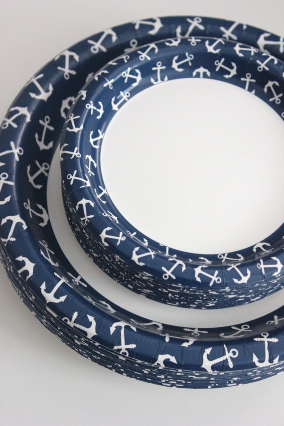 8 ANCHOR NAUTICAL Paper Plates Navy Blue Beach Wedding Theme