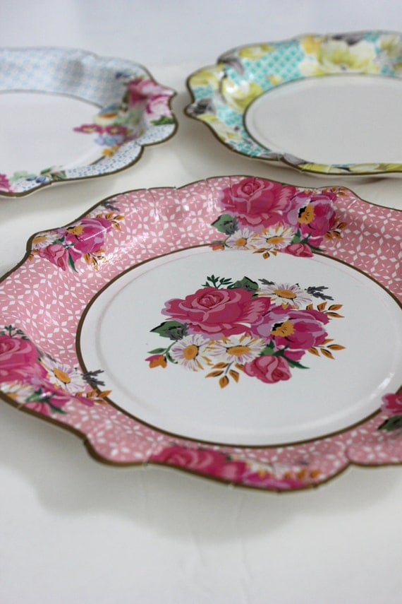 Sale 24 FLORAL TEA PARTY Large Paper Plates Parisian Vintage Style ... Sale 24 FLORAL TEA PARTY Large Paper Plates Parisian Vintage Style ...