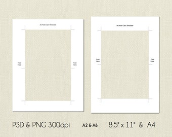 A2 and A6 Note Card Digital Template, 4.25x5.5, 14.8cm x 10.5cm, PSD and PNG Formats, Instant Download