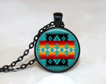 Glass Tile Necklace Native American Jewelry Southwestern Necklace Glass Tile Jewelry Black Jewelry Black Necklace Southwestern Jewelry