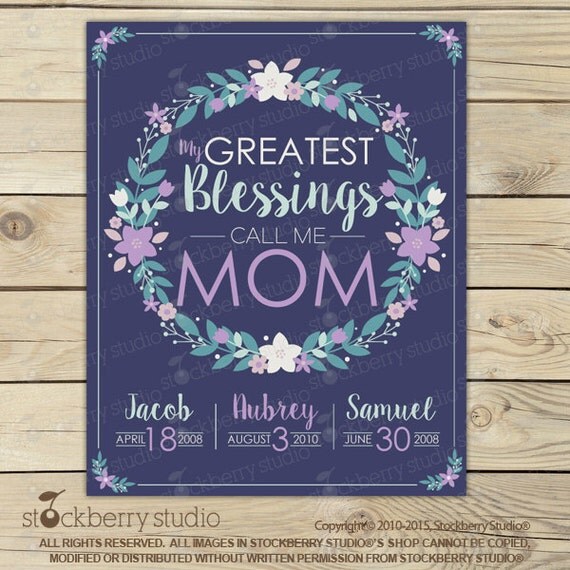 Mom Gift - Personalized Mothers Day Gift - My Greatest Blessings Call Me Mom Wall Art Printable - Children Names Wall Art - Grandma Gift Il_570xn