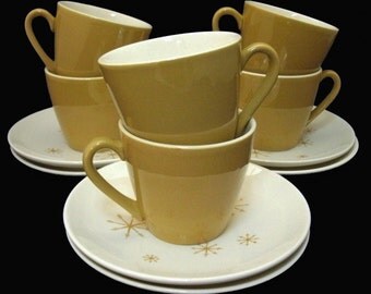 Star Glow Royal China cups & saucers Ironstone mid-century atomic starburst 6 sets
