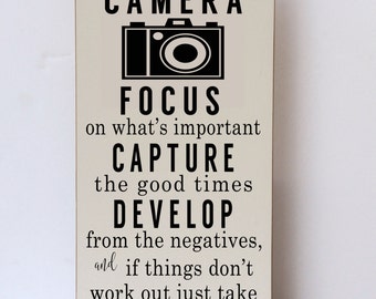 Life is Like A Camera, Wood Sign, Camera Decor Art, Camera Decorations, Gift for Her, Farmhouse Style, Farmhouse, Home Decor, Rustic