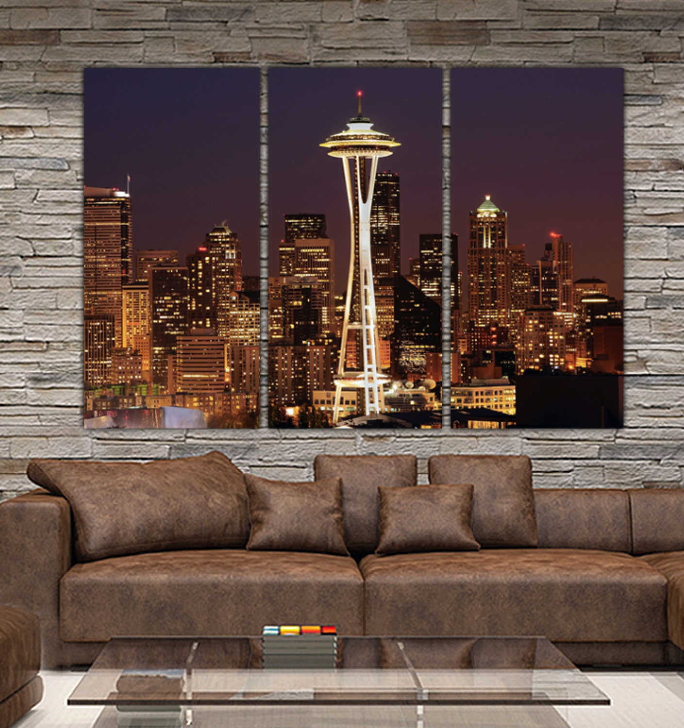 Seattle Skyline Canvas Set Large Wall art of Seattle Photo