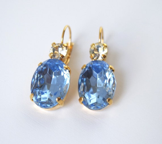 Sky Blue Rhinestone Earrings Light Blue Crystal Bridal