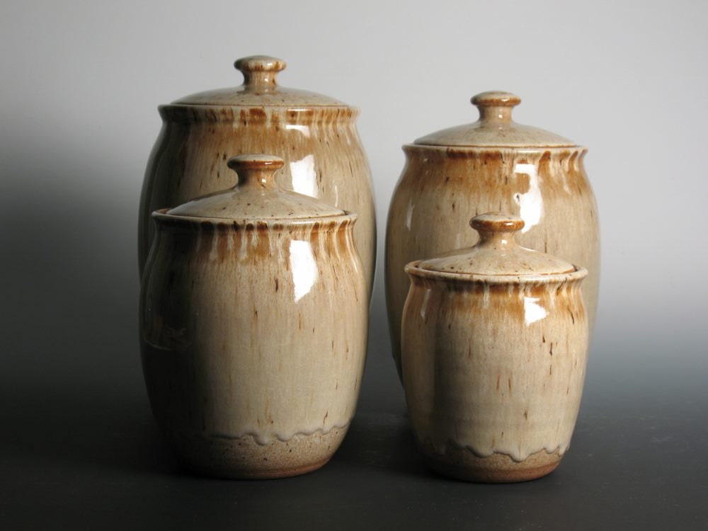 Canister set pottery stoneware kitchen canisters