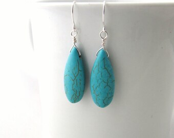 turquoise earrings wire wrapped hippy boho beads turquoise teardrop turquoise jewelry gemstone earrings gemstone jewelry